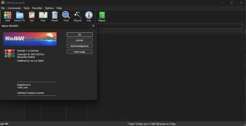 tampilan winrar offline installer di windows